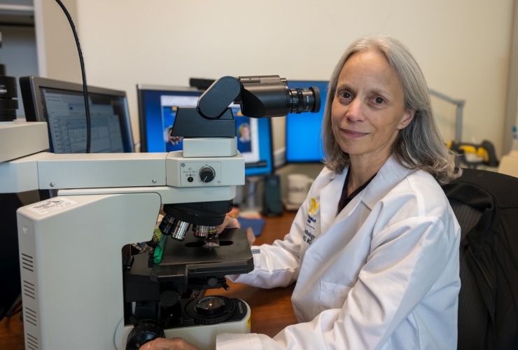 Dr. Lois Arend signing out renal pathology cases.